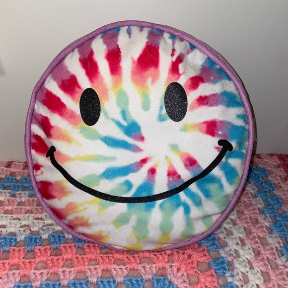 Justice Other - Round Rainbow Tie Dye Smiley Face Justice Brand Pillow